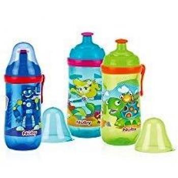 Nuby Pop-Up Sipper - Taza con boquilla de silicona y tapa protectora higiénica, 18+ meses, 360 ml