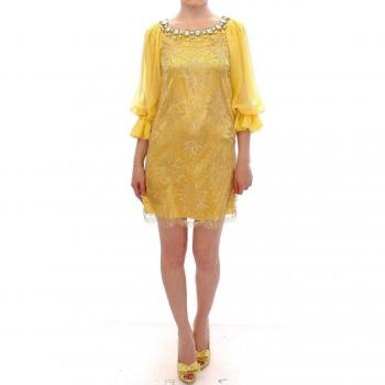 Dolce & Gabbana Yellow Lace Crystal Mini Dress - IT40|S, Female Summer Dress, Size XS