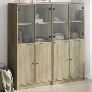 Estantería con puertas de madera de ingeniería 136x37x142 cm en colores Blanco, Negro y Roble Sonoma - Mueble de Almacenaje para Oficina, Estudio y Dormitorio