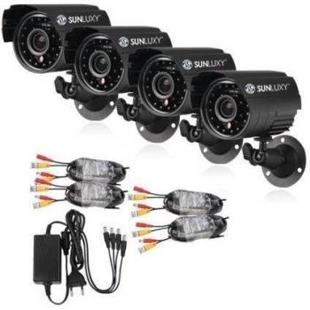 SUNLUXY® Kit 4PCS CCTV Cámara de vigilancia bala 420TVL CMOS IR 24 LED Outdoor Videovigilancia Sistema de Seguridad Exterior para el Hogar negocio