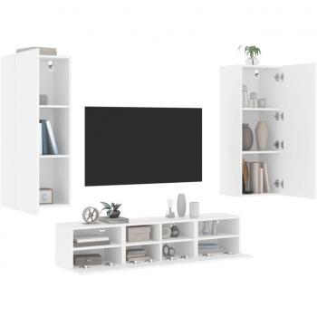 Juego de muebles de TV de pared 5 piezas en madera de ingeniería blanca con múltiples capas