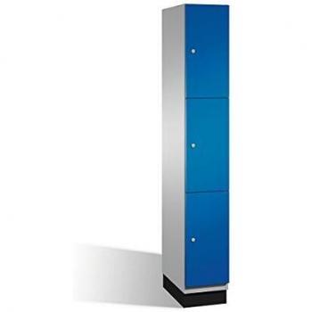 Armario de Compartimentos Bajo Llave Cambio C+P - 3 Compartimentos, Puertas de Acero, Color Blanco Aluminio y Azul Enziano