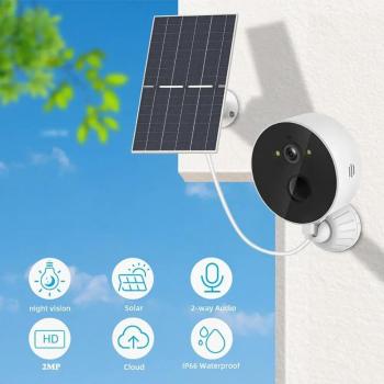 Cámara Solar Wifi 2MP para Exterior 1080P, CCTV Inalámbrica, Visión Nocturna Impermeable, Audio Bidireccional con Panel Solar