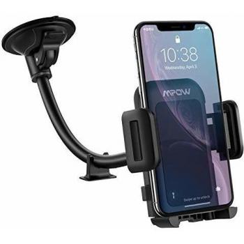 Mpow Soporte Móvil Coche, Sujeta Movil Coche Moviles Brazo Largo Soporte Movil Parabrisas, Soporte Telefonos Moviles Coche con Botón de Liberación Rápida para iPhone XS Max/XS/XR/X/8/7/6 Plus y Otros