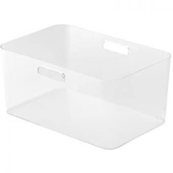Cajas de Almacenaje con Asas de Plástico Transparente - Organizadores Multiusos para Baño, Cocina, Salón y Dormitorio (38x26x18 cm - 15,2 L)
