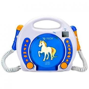 Reproductor de Karaoke CD MP3 para Niños con 2 Micrófonos y Conectividad SD/USB - Azul