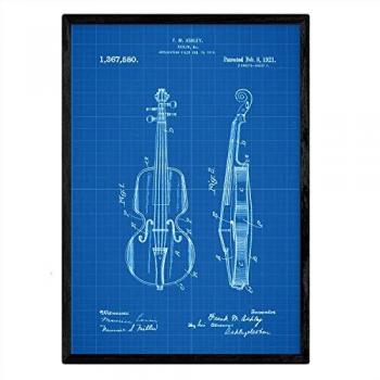 Póster A3 de Patente Antigua de Violín con Fondo Azul sin Marco