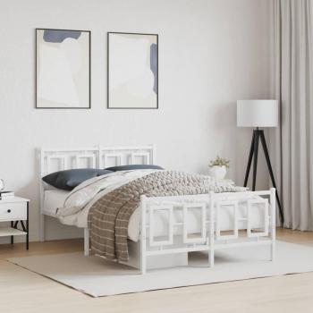Cama de metal blanco con cabecero y estribo pediátrico 120x190 cm