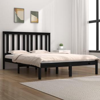 Estructura de cama de madera maciza de pino negra 140x200 cm
