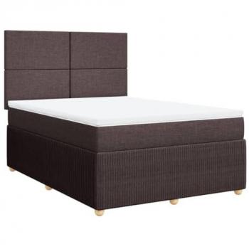 Cama box spring con colchón tela marrón oscuro 140x200 cm