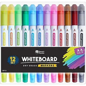 Rotuladores para pizarra blanca de smartpanda z punta doble mediana y fina z borrado seco ideal para el hogar escuela u oficina z juego de 12 colores variados