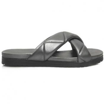 Cerruti 1881 Gray Sheepskin Sandal - EU36/US6, Female Sliders, Gray Leather Braided Sandal with Rubber Sole