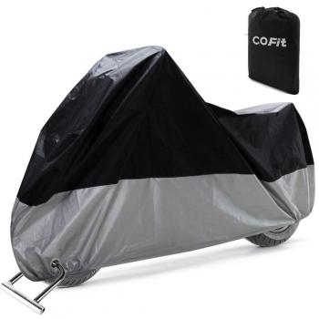 COFIT Funda para Moto, Cubierta de Motoa Impermeable, Anti Viento Polvo UV Lluvia Humedad Protector con Agujeros de Bloqueo - XL
