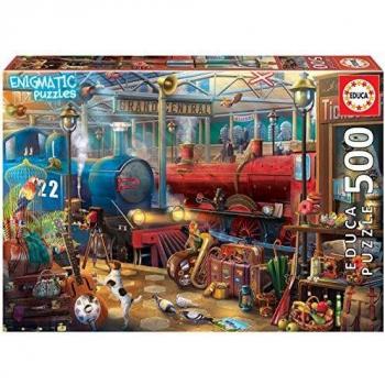 Educa Borras - Serie Enigmatic, Puzzle 500 piezas, Estación de tren: un enigma en cada rincón de la imagen