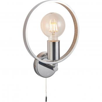Aplique LED integrado Merola de diseño contemporáneo, aleación de acero, aluminio y acrílico, con placa cromada y acrílico facetado transparente, incluye 1 bombilla de 9.4W, color blanco cálido