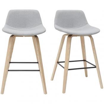 Set de 2 taburetes de cocina nórdicos gris claro y madera 65 cm NONIE