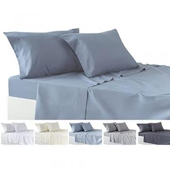 Juego de Sábanas de 4 Piezas Azul Grisáceo - Sábana Bajera Ajustable, Encimera y Dos Fundas de Almohada 50x80cm (Cama 180-180x190/