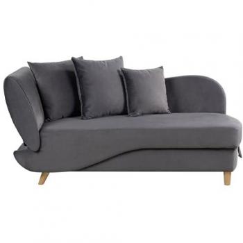 Chaiselongue Moderna Izquierda de 2 Plazas en Terciopelo Gris Oscuro con Almacenamiento y Cojines Meri II