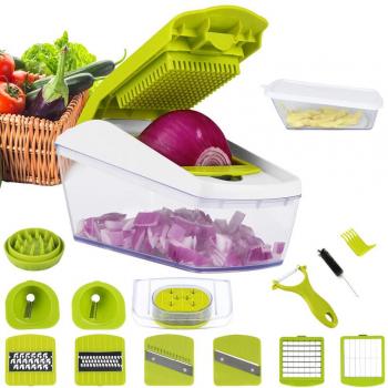 Mandolina de Cocina Cortador de Verduras 14 in 1 Mandolinas de Verduras Utensilios de Cocina Profesional Rallador de Verdura Corte de Vegetales Multi Corte Profesional Cuchillo de Acero Inoxidable