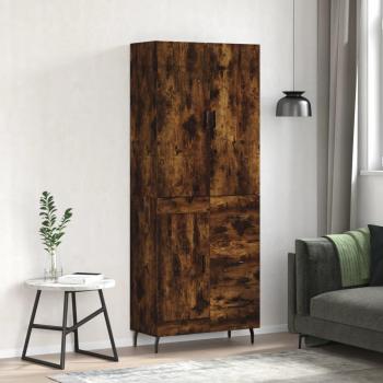 Aparador alto de madera contrachapada en roble ahumado, dimensiones 69,5x34x180 cm, acabado marrón