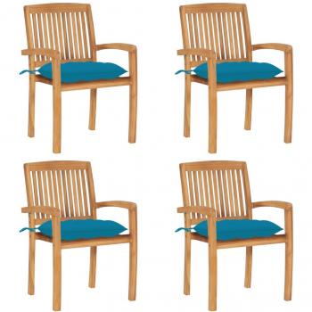 Stackable Garden Chairs Set of 4 with Cushions in Solid Teak Wood
