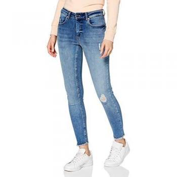 Only Blush Life Women's Ankle Skinny Jeans with Destroyed Effect, Light Blue Denim