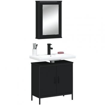 Juego de muebles de baño 2 piezas madera contrachapada negro