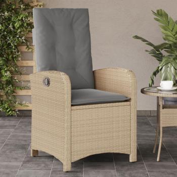 Silla de jardín reclinable con cojines de ratán sintético beige mixto