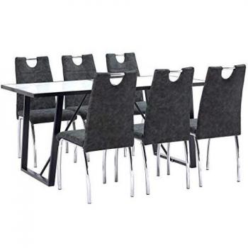 vidaXL Juego de Comedor 7 Piezas Cuero Sintético Mobiliario Decoración Interior Casa Hogar Robusto Duradero Resistente Funcional Práctico Útil Negro