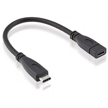 Cable USB 3.2 Gen2 (USB 3.1 Gen2) Tipo C Macho a Tipo C Hembra, 0.15 m, Negro Apantallado