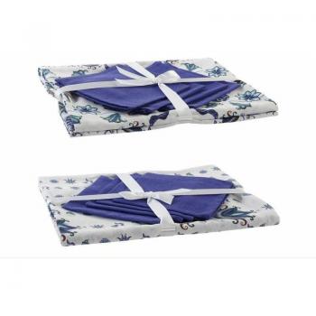 Mantel y servilletas DKD Home Decor Azul Blanco 150 x 150 x 0,5 cm (2 Unidades)