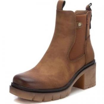 Botines de Mujer Refresh con Tacón Ancho y Cremallera Lateral, Color Camel, Estilo Chelsea, Cómodos para Otoño-Invierno