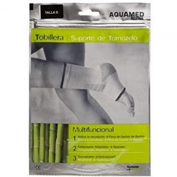 AQUAMED Active Tobillera - Sujeción elástica, Fibra carbón de bambú, Alivio dolor articular, Lavable, Talla S