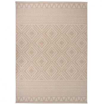 Alfombra de exterior tejido plano estampado de hoja 140x200 cm en color gris, taupé y azul, para sala de estar, dormitorio y salón