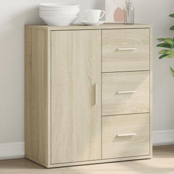 Aparador de madera de ingeniería con 3 cajones y armario - Roble Claro 70x60x31 cm