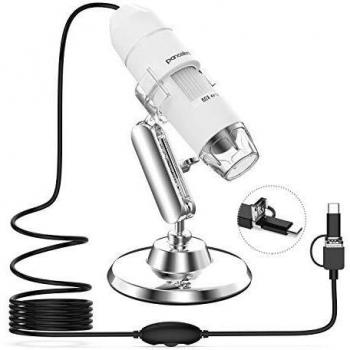 Pancellent Microscopio Digital, Microscopía de Aumento USB 1080P 50X a 1000X con 8 LED, Colección de Diapositivas de 12 Paquetes