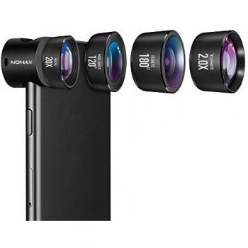 Momax profesional iPhone 7 Plus cámara lente Pro, lente gran angular de 120 °+180 ° Ojo de Pez Lente+20 x Macro lente+2 x teleobjetivo teléfono Kit de lente de cámara con clips para iphone 7 plus