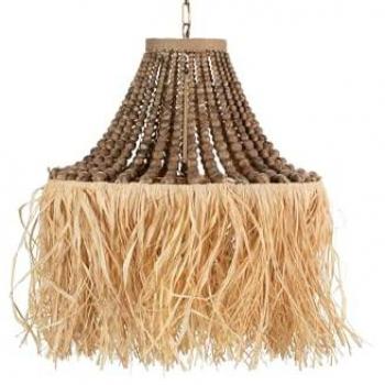 Lámpara de Techo Natural de Madera y Rafia con Cadena - 60x60x66cm