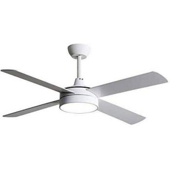 TODOLAMPARA- Ventilador de techo con luz LED 24W mod. NEVERY Blanco,3 tonalidades de luz y memoria, 4 aspas reversibles Blanco/Haya,3 velocidades, control remoto, temporizador, modo invierno-verano