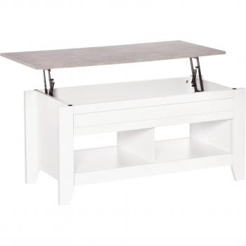 Mesa de Centro Elevable con Encimera de Imitación de Mármol - Blanco