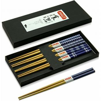 AOOSY Juego de palillos de madera, estilo japonés 5 pares antideslizante Ligero de fibra de vidrio natural Diseño de bambú Palillo con estuche de regalo para sushi