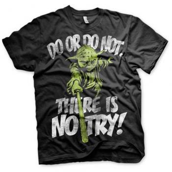 Star Wars Yoda - There Is No Try Hombre Camiseta Negro M, 100% algodón, Regular