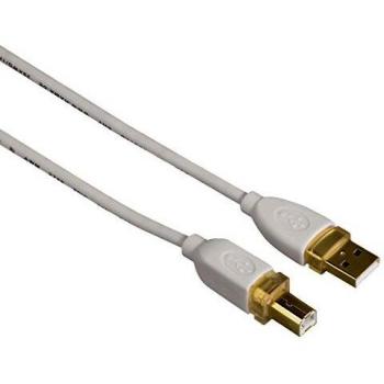Cable USB 2.0 A-B de 3m, Blanco, Doble Apantallado y Baquelita Dorada