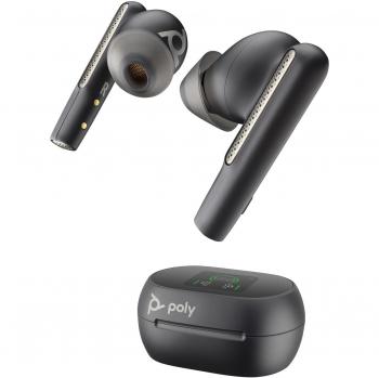 Intrauriculares Poly Voyager Free 60+ UC color Negro Carbono con Adaptador USB-A BT700 y Estuche de carga con pantalla táctil, True Wireless Earbuds, Micrófonos con cancelación de ruido para llamadas claras, Cancel