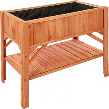 Jardinera alzada con estante Tectake 119 x 53 x 90 cm - Altura ergonómica, estante para utensilios de jardinería, madera de conífera barnizada e impermeable