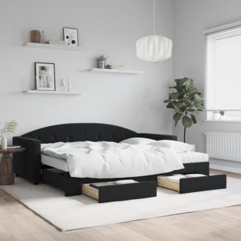 Sofá cama nido extraíble con cajones en terciopelo negro 90x200 cm