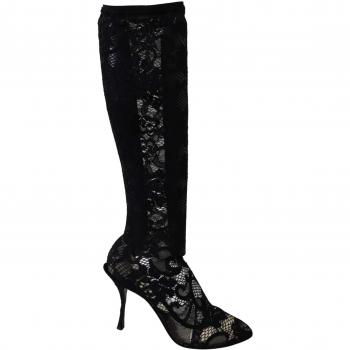 Dolce & Gabbana Black Taormina Lace Socks Boots Shoes Pumps - EU36/US5.5, Heeled Boots, female, Black, Size: 6 US Elegant Lace