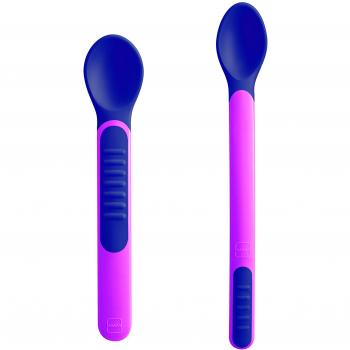 Cucharas de Alimentación Sensibles al Calor MAM con Funda, Dos Tamaños, Cambio de Color, Utensilios para Bebés, Esenciales para la Introducción de Alimentos, Rosa