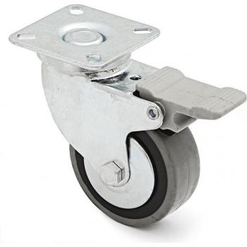 Rueda Giratoria Trial Aro de Goma Ø60 Plástico Zincado con Freno y Antihilo 40Kgs/Rueda