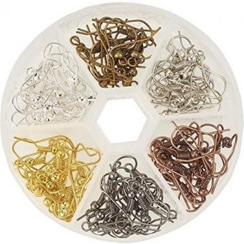 PandaHall Elite 1 Caja de 6 Colores 120PCS Hierro Pendiente Ganchos, Libre de niquel, Color Mezclado